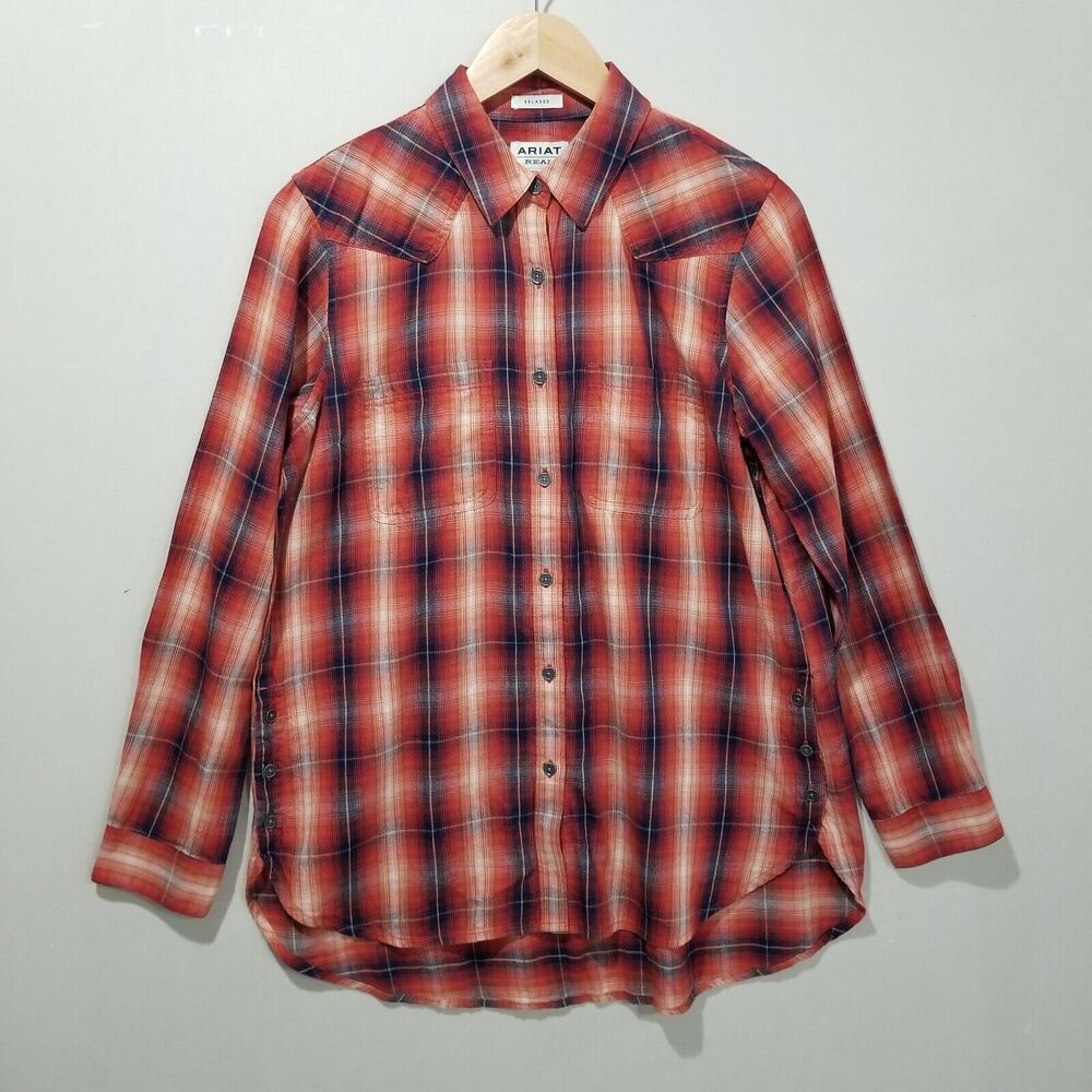 Ariat Western Shirt Womens Small Plaid Button Down Rodeo rockabilly biker - Picture 14 of 14